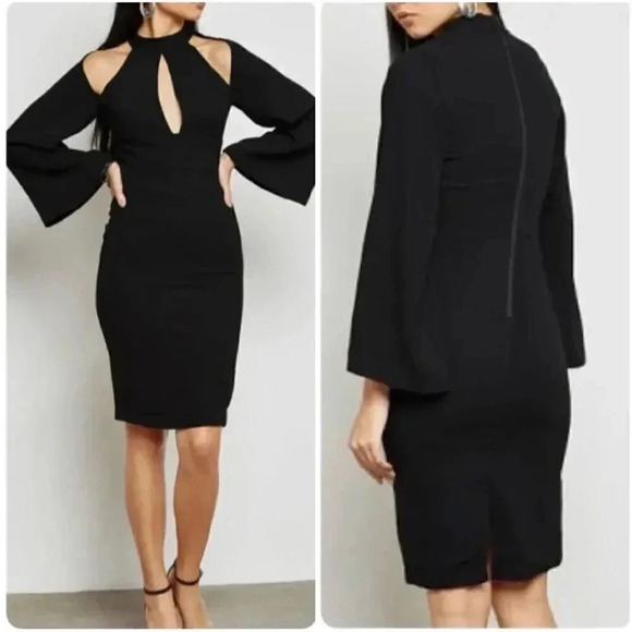 Bardot Mock-neck Cold-shoulder Cut Out Sheath Dress Size 4 XS - Picture 1 of 11